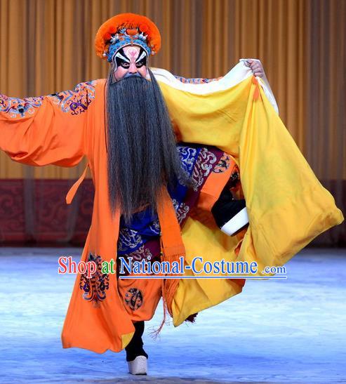 Nine Dragons Cup Chinese Peking Opera Laosheng Garment Costumes and Headwear Beijing Opera Apparels Elderly Male Clothing