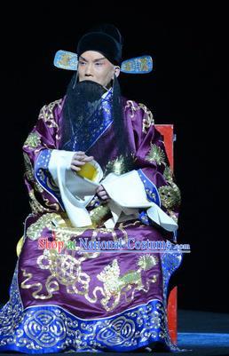 On A Wall and Horse Chinese Peking Opera Elderly Man Garment Costumes and Headwear Beijing Opera Old Gentleman Apparels Minister Pei Xingjian Clothing