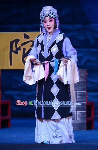 Chinese Beijing Opera Young Female Apparels Costumes and Headdress On A Wall and Horse Traditional Peking Opera Taoist Nun Li Qianjun Dress Actress Garment