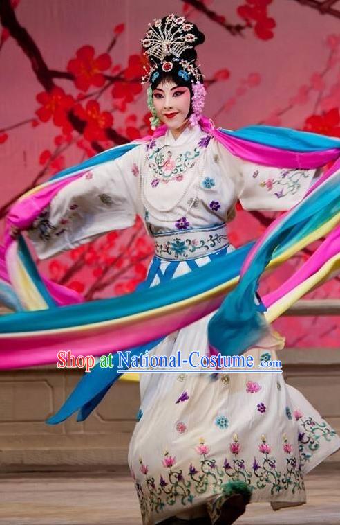 Chinese Beijing Opera Fairy Apparels Goddess Costumes and Headdress Petal Sprinkles From Heaven Traditional Peking Opera Actress Dress Garment