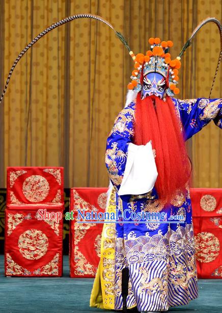 Chained Traps Chinese Peking Opera Laosheng Garment Costumes and Headwear Beijing Opera Elderly Male Apparels Dou Erdun Python Embroidered Robe Clothing