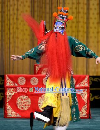 Chained Traps Chinese Peking Opera Takefu Dou Erdun Garment Costumes and Headwear Beijing Opera Wusheng Apparels Martial Male Clothing