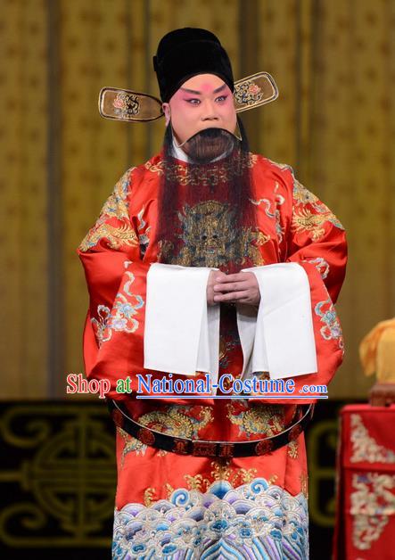 Chained Traps Chinese Peking Opera Elderly Male Garment Costumes and Headwear Beijing Opera Laosheng Apparels Official Huang Santai Clothing