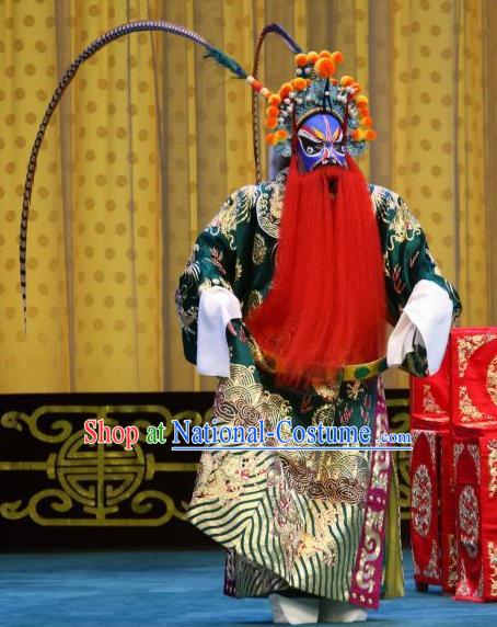 Chained Traps Chinese Peking Opera Martial Male Garment Costumes and Headwear Beijing Opera Jing Role Apparels General Dou Erdun Clothing