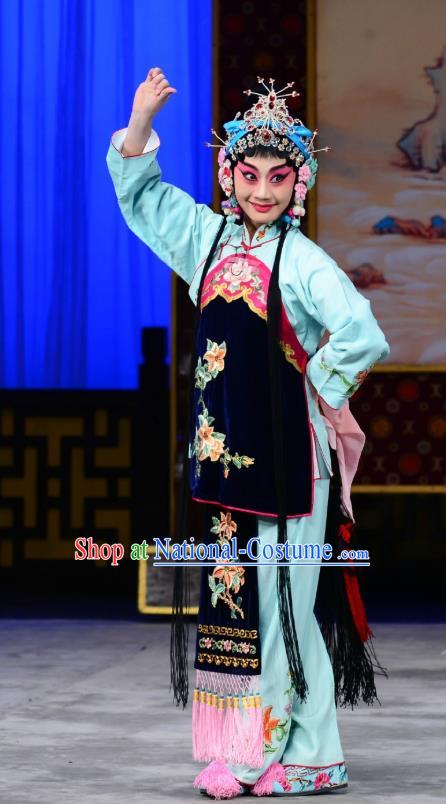 Chinese Beijing Opera Young Beauty Chen Xiuying Apparels Romance of the Iron Bow Costumes and Headpieces Traditional Peking Opera Hua Tan Dress Actress Garment