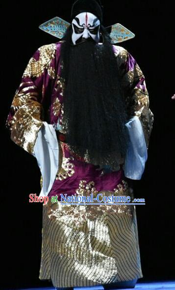 Qing Tian Dao Chinese Peking Opera Treacherous Official Yan Song Garment Costumes and Headwear Beijing Opera Minister Apparels Elderly Male Clothing