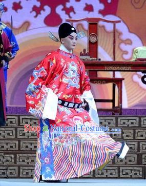 Tian Dao Xing Chinese Peking Opera Official Dong Hong Garment Costumes and Headwear Beijing Opera Xiaosheng Apparels Young Man Red Robe Clothing