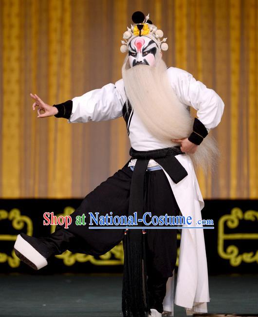 Jiu Jiang Kou Chinese Peking Opera Elderly Male Garment Costumes and Headwear Beijing Opera Laosheng Apparels Martial Male Zhang Dingbian Clothing