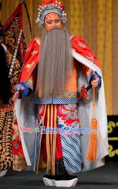 Jiu Jiang Kou Chinese Peking Opera King Garment Costumes and Headwear Beijing Opera Laosheng Apparels Elderly Male Chen Youliang Clothing