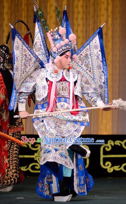 Jiu Jiang Kou Chinese Peking Opera General Kao Garment with Flags Costumes and Headwear Beijing Opera Wusheng Hua Yunlong Apparels Armor Clothing