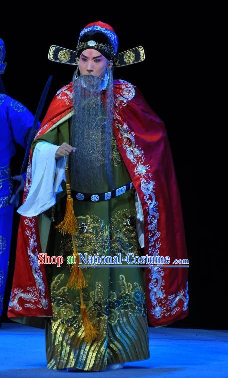 Tian Dao Xing Chinese Peking Opera Elderly Official Garment Costumes and Headwear Beijing Opera Laosheng Apparels Grand Coordinator Clothing