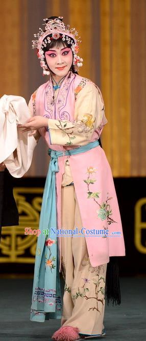 Chinese Beijing Opera Maidservant Apparels Ba Zhen Tang Costumes and Headpieces Traditional Peking Opera Xiaodan Dress Young Lady Chun Lan Garment