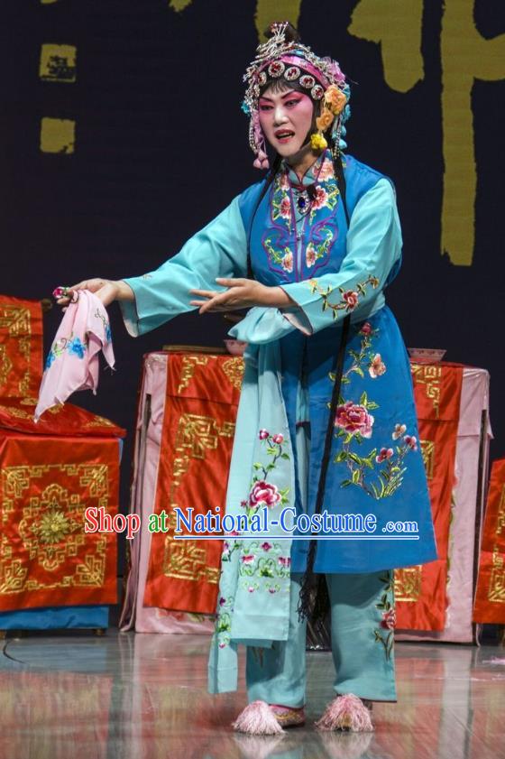 Chinese Beijing Opera Young Lady Apparels Ba Zhen Tang Costumes and Headpieces Traditional Peking Opera Xiaodan Dress Maidservant Chunlan Garment