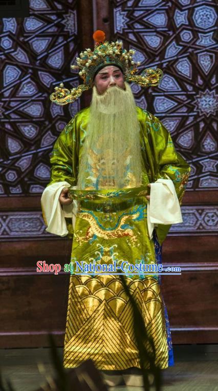 Ba Zhen Tang Chinese Peking Opera Elderly Male Garment Costumes and Headwear Beijing Opera Laosheng Apparels Official Zhang Wenda Clothing