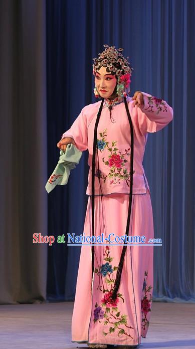 Chinese Beijing Opera Xiaodan Apparels Ba Zhen Tang Costumes and Headpieces Traditional Peking Opera Young Lady Chun Lan Pink Dress Garment