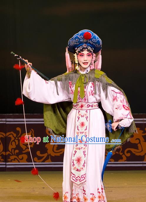 Chinese Beijing Opera Young Female Apparels Lian Jinfeng Costumes and Headdress Traditional Peking Opera Actress Dress Fisher Maiden Garment