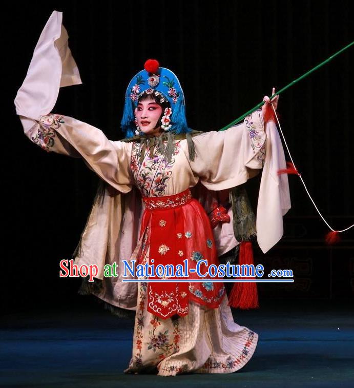 Chinese Beijing Opera Hua Tan Apparels Lian Jinfeng Costumes and Headdress Traditional Peking Opera Young Female Dress Fisher Maiden Garment