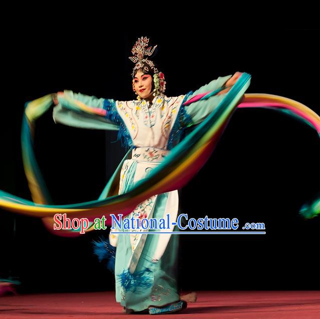 Chinese Beijing Opera Apparels Goddess Costumes and Headdress Petal Sprinkles From Heaven Traditional Peking Opera Hua Tan Dress Young Female Garment