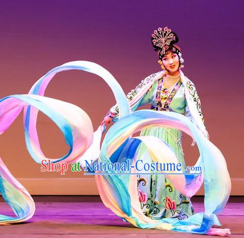 Chinese Beijing Opera Actress Apparels Goddess Costumes and Headdress Petal Sprinkles From Heaven Traditional Peking Opera Hua Tan Dress Diva Garment