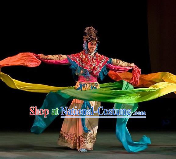 Chinese Beijing Opera Diva Apparels Goddess Costumes and Headdress Petal Sprinkles From Heaven Traditional Peking Opera Actress Hua Tan Dress Garment