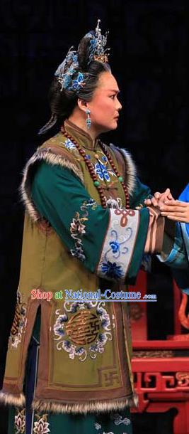 Chinese Beijing Opera Elderly Female Apparels Yue Zhao Sai Bei Costumes and Headdress Traditional Peking Opera Noble Dame Dress Garment