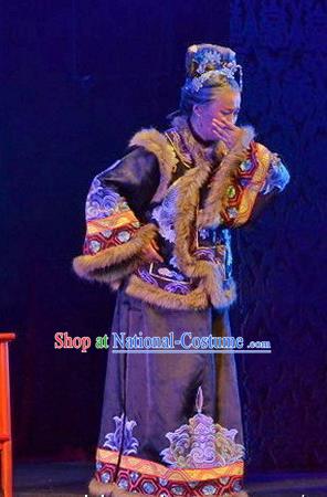 Chinese Beijing Opera Elderly Female Apparels Yue Zhao Sai Bei Costumes and Headdress Traditional Peking Opera Laodan Dress Old Dame Garment