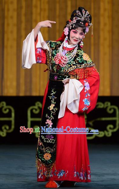 Chinese Beijing Opera Young Female Apparels Hongniang Costumes and Headpieces Traditional Peking Opera Hua Tan Dress Actress Red Garment