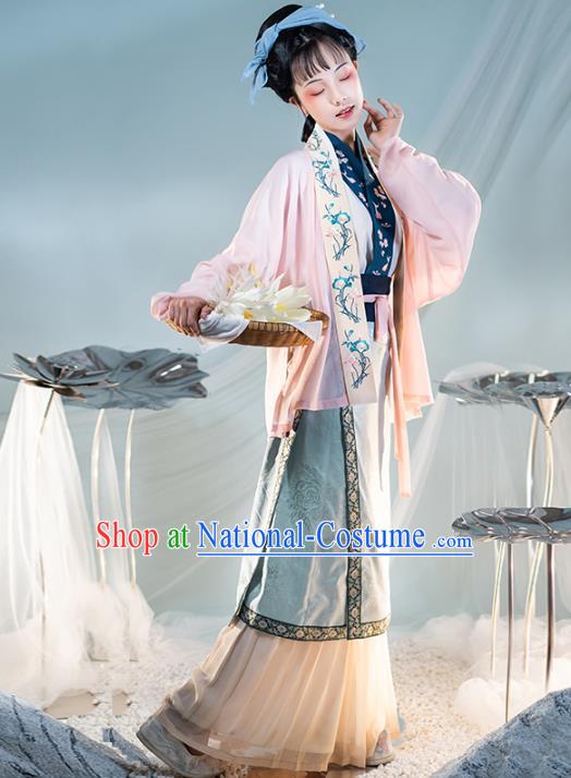 Chinese Ancient Country Women Hanfu Dress Traditional Garment Song Dynasty Civilian Lady Apparels Historical Costumes Complete Set