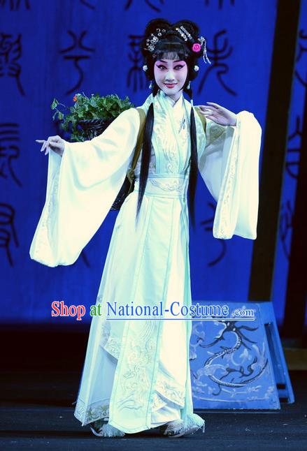 Chinese Beijing Opera Young Beauty Apparels Qu Yuan Costumes and Headpieces Traditional Peking Opera Hua Tan Dress Village Girl Garment