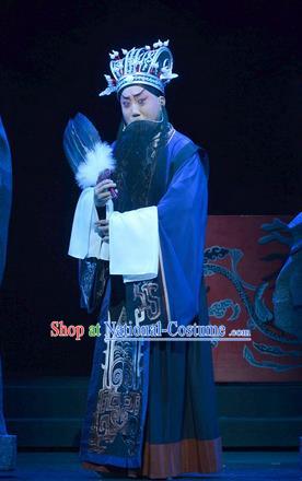 Qu Yuan Chinese Peking Opera Chancellor Garment Costumes and Headwear Beijing Opera Laosheng Apparels Official Clothing