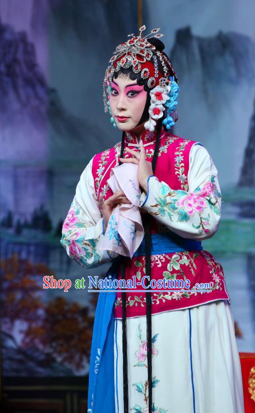 Chinese Beijing Opera Young Lady Apparels Shi Wen Hui Costumes and Headpieces Traditional Peking Opera Xiaodan Dress Servant Girl Garment