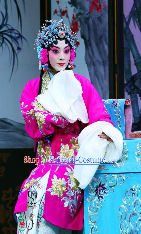 Chinese Beijing Opera Actress Shen Wan E Apparels Shi Wen Hui Costumes and Headpieces Traditional Peking Opera Young Female Dress Hua Tan Rosy Garment