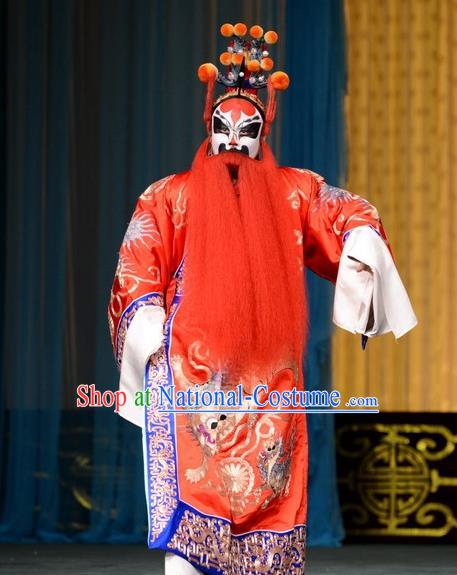 Hong Yang Dong Chinese Peking Opera Takefu Garment Costumes and Headwear Beijing Opera Jing Role Apparels Martial Male Jiao Zan Clothing