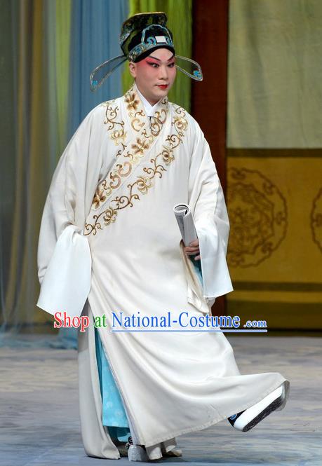 Su Xiaomei Chinese Peking Opera Poet Qin Guan Garment Costumes and Headwear Beijing Opera Xiaosheng Apparels Young Male Scholar Clothing