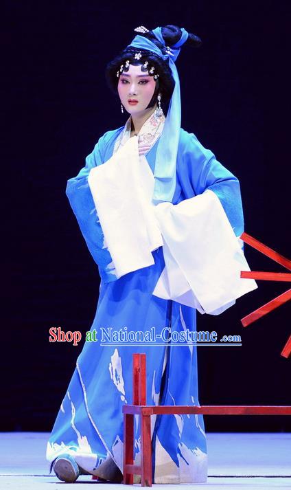 Chinese Beijing Opera Young Mistress Apparels Su Qin Costumes and Headpieces Traditional Peking Opera Huadan Blue Dress Garment