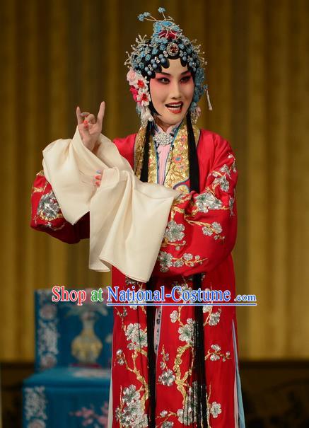 Chinese Beijing Opera Actress Shen Wan E Apparels Shi Wen Hui Costumes and Headpieces Traditional Peking Opera Hua Tan Red Dress Bride Garment