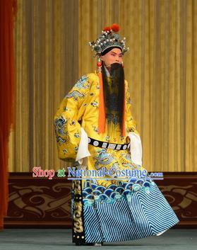 Xiao Yao Jin Chinese Peking Opera Xian Emperor Liu Xie Garment Costumes and Headwear Beijing Opera Elderly Male Apparels Clothing