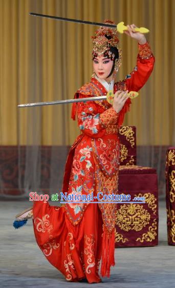 Chinese Beijing Opera Imperial Concubine Yu Ji Apparels Xiang Yu Costumes and Headpieces Traditional Peking Opera Actress Red Dress Hua Tan Garment