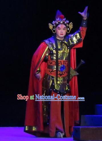 Saving Orphan Chinese Ping Opera General Armor Garment Costumes and Helmet Pingju Opera Wusheng Han Jue Apparels Clothing