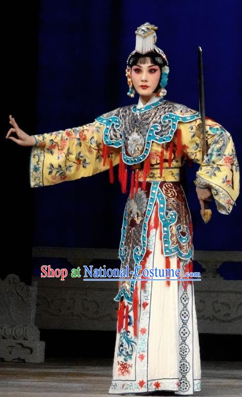 Chinese Beijing Opera Swordswoman Yu Ji Apparels Xiang Yu Costumes and Headpieces Traditional Peking Opera Martial Female Dress Garment