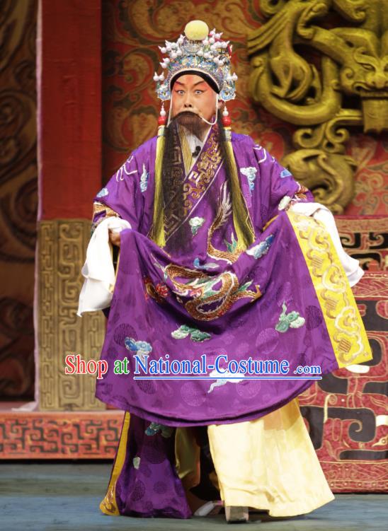 Zhao Tuo Chinese Peking Opera Lord Garment Costumes and Headwear Beijing Opera Laosheng Apparels Na Yue King Clothing