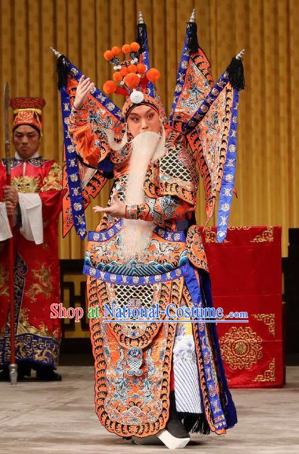 Yi Zhan Cheng Gong Chinese Peking Opera General Yan Yan Kao Suit with Flags Garment Costumes and Headwear Beijing Opera Military Officer Apparels Armor Clothing