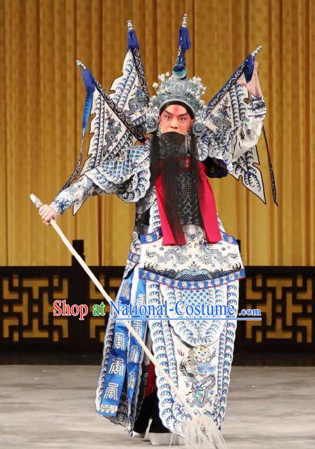 Yi Zhan Cheng Gong Chinese Peking Opera Kao Suit with Flags Garment Costumes and Headwear Beijing Opera Military Officer Apparels General Yan Yan Armor Clothing