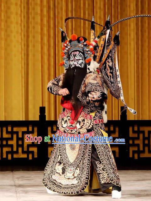 Yi Zhan Cheng Gong Chinese Peking Opera Military Officer Xu Zhu Garment Costumes and Headwear Beijing Opera Apparels Clothing General Kao Armor Suit with Flags