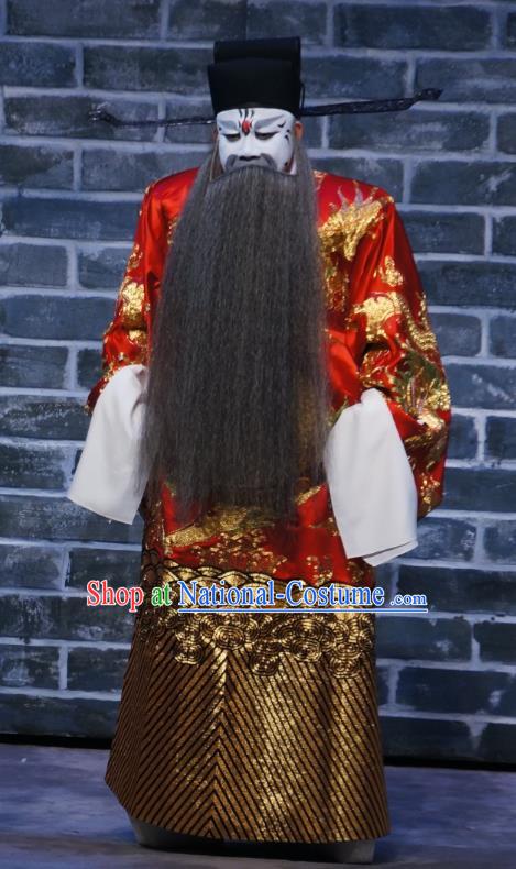 Seven Heros Five Gallants Chinese Peking Opera Official Garment Costumes and Headwear Beijing Opera Minister Apparels Elderly Male Clothing