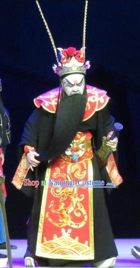 Saving Orphan Chinese Ping Opera Treacherous Official Garment Costumes and Headwear Pingju Opera Laosheng Tuan Gu Apparels Clothing