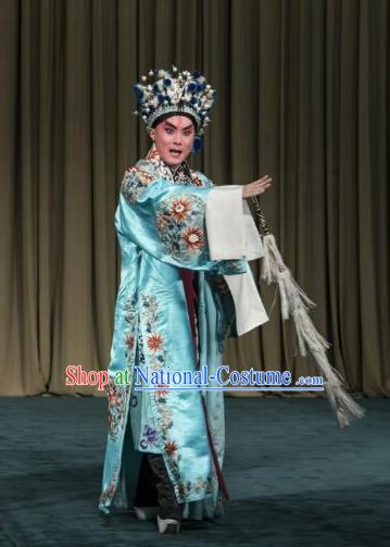 San Dao Ling Chinese Peking Opera Young Male Garment Costumes and Headwear Beijing Opera Takefu Apparels Swordsman Yan Qing Clothing