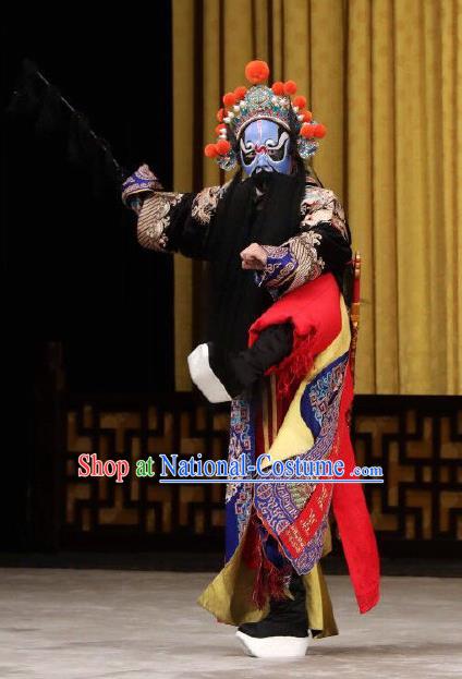 Xing Han Tu Chinese Peking Opera Martial Male Garment Costumes and Headwear Beijing Opera Bodyguard Apparels Wusheng Clothing