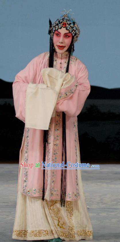 Chinese Beijing Opera Distress Maiden Liu Lanzhi Apparels Costumes and Headpieces Traditional Peking Opera Tsing Yi Young Female Pink Dress Garment