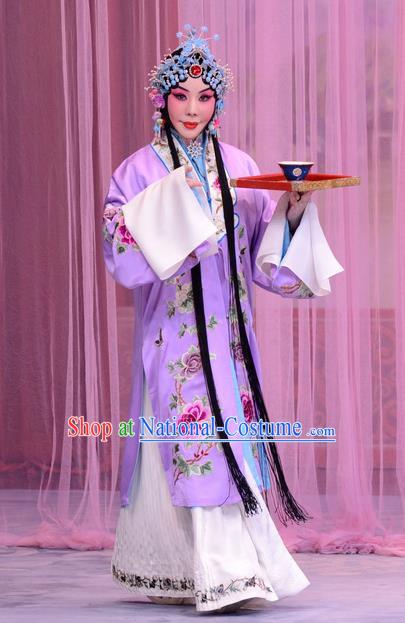 Chinese Beijing Opera Hua Tan Apparels Liu Lanzhi Costumes and Headpieces Traditional Peking Opera Tsing Yi Purple Dress Actress Garment